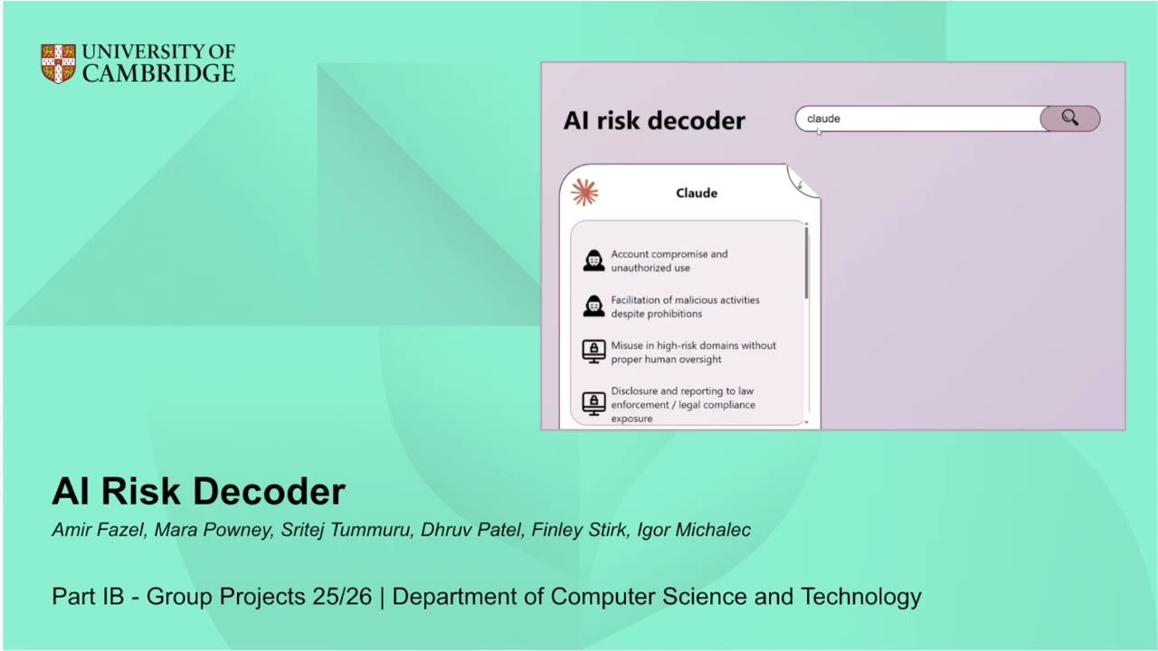 Title card from the AI Risk Decoder project video