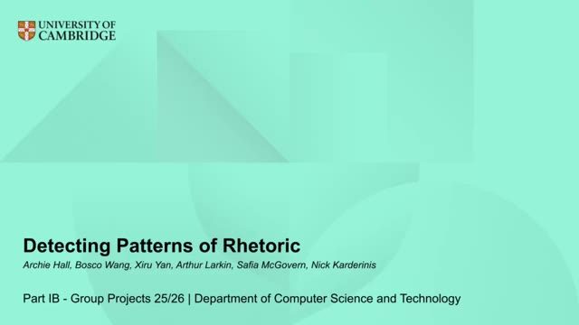 Title card from the Detecting Patterns of Rhetoric project video