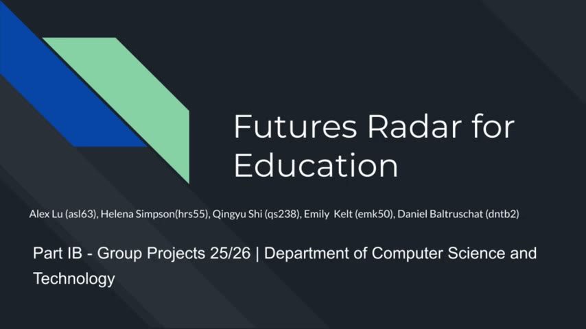 Title card from the Futures Radar for Education project video