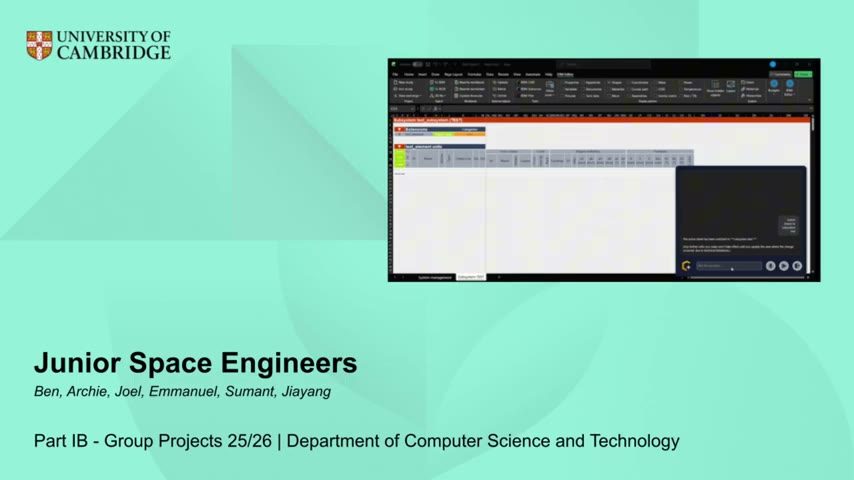 Title card from the Junior Space Engineers project video