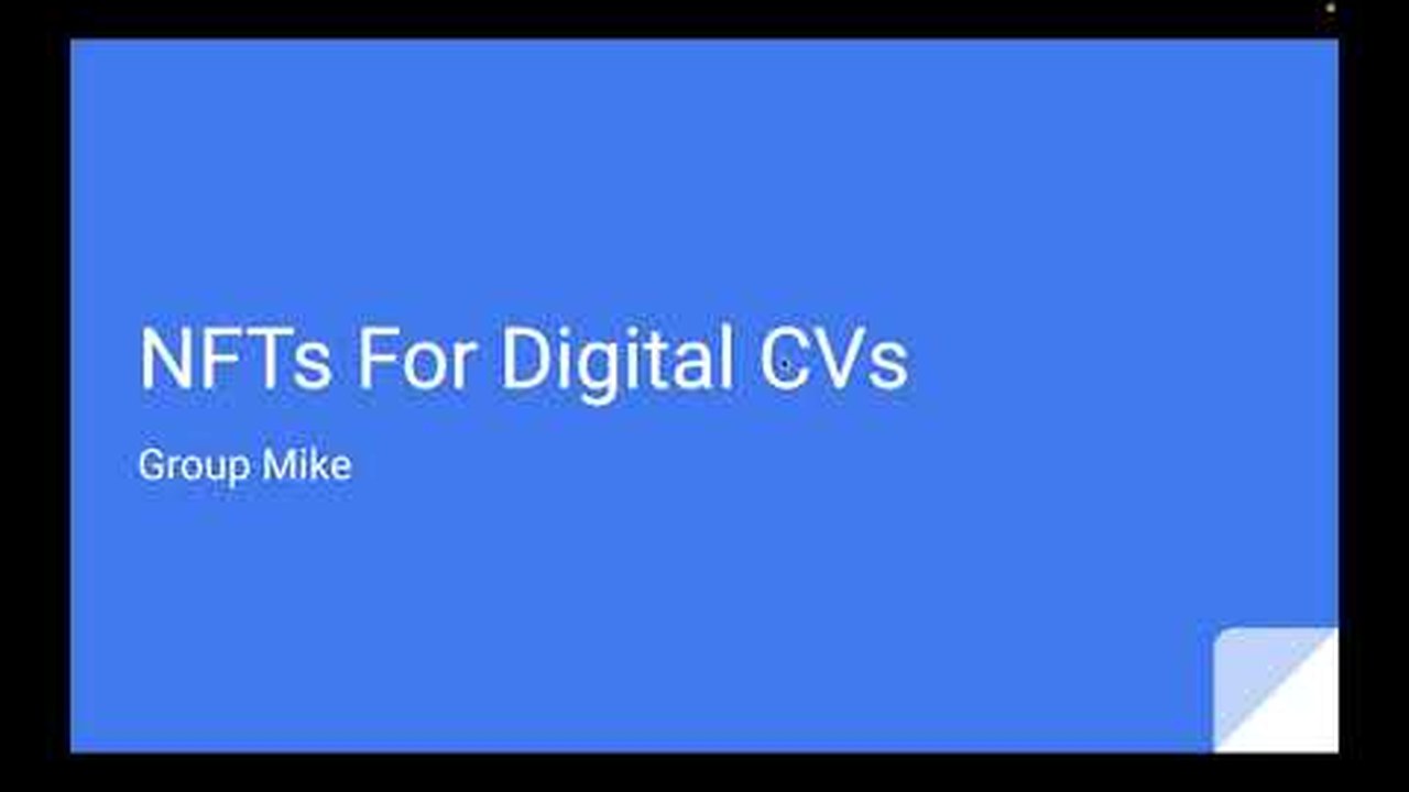 Title card from the NFTs for Digital CVs project video