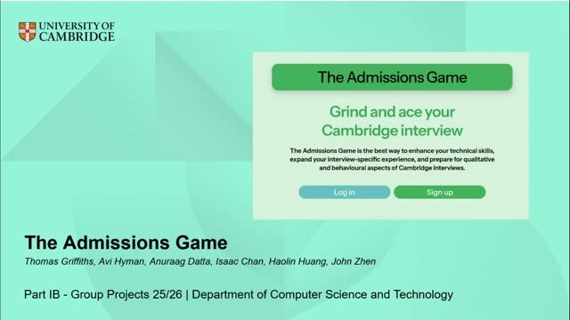 Title card from the The Admissions Game project video